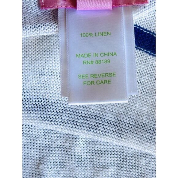 Lilly Pulitzer Linen Striped Open Front Cardigan Women's White Blue Sweater S/M - Picture 5 of 5